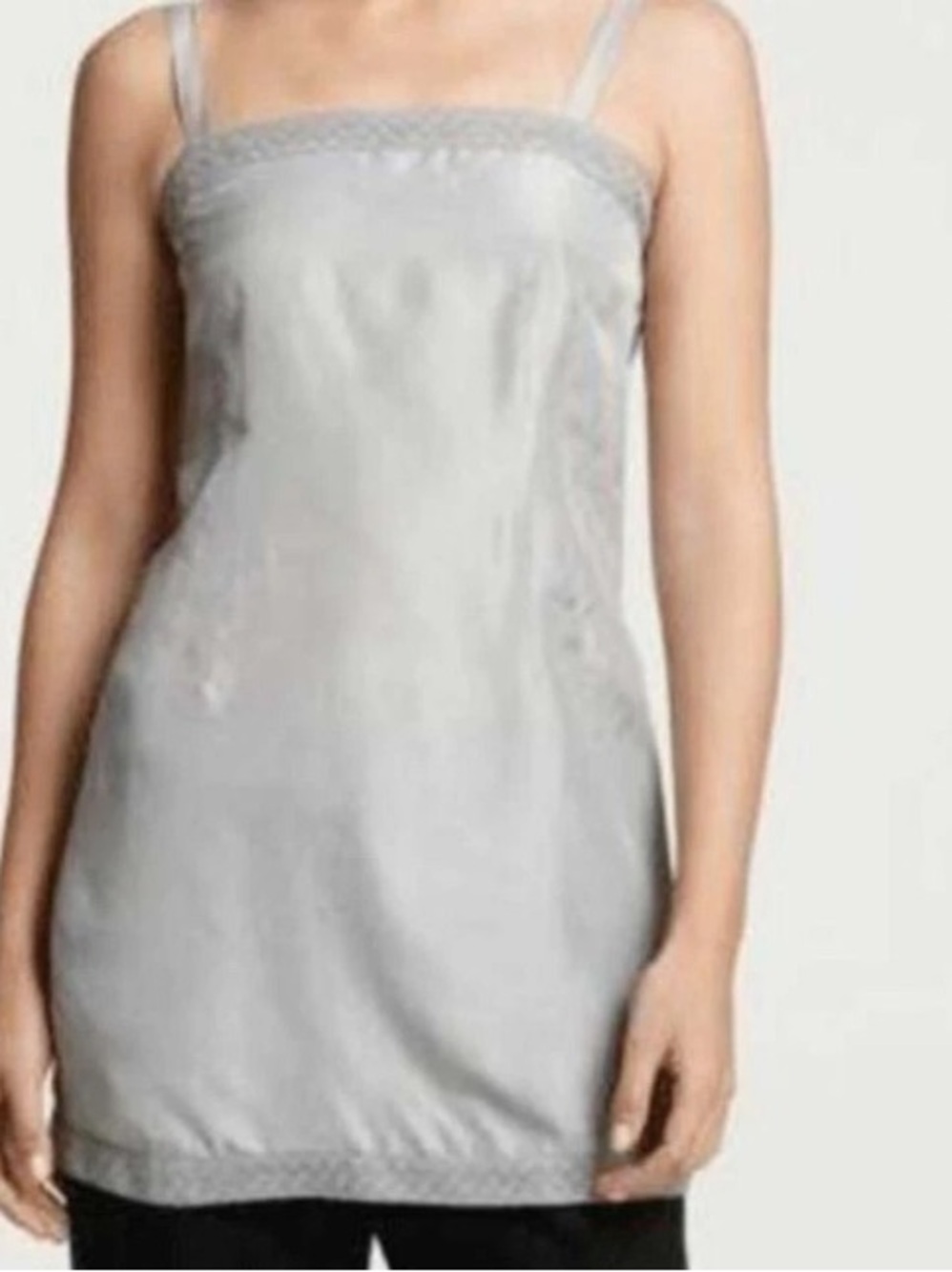 Eileen Fisher Light Gray Lace-Trim 100%  Silk  Cami